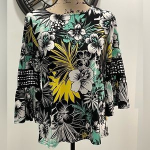 Ruby Rd Petite small black floral blouse nwot